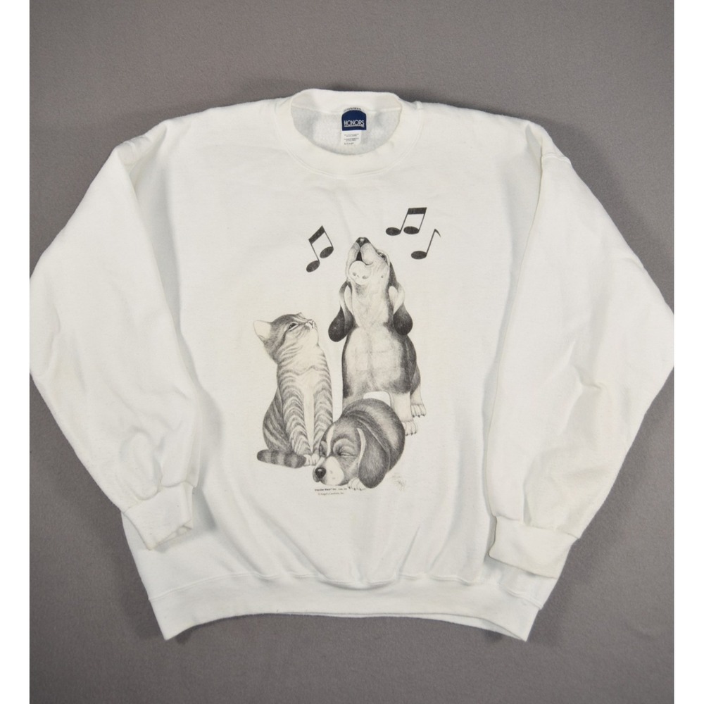 Vintage Dog Sweatshirt Womens XL Hound Cat Kitten Pet Impulse Wear Crewneck